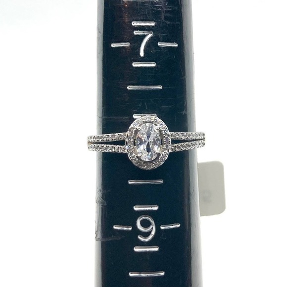 Size 8 925 Split Shank CZ Oval Cut Halo Ring - Picture 10 of 12